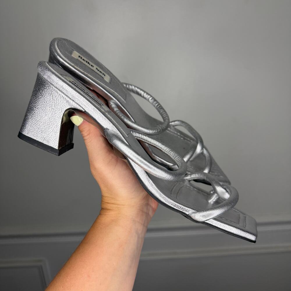 Reike Nen Noodle U Metallic Silver Slide Heeled Sandal Womens EU 39 US 8 - Picture 2 of 9